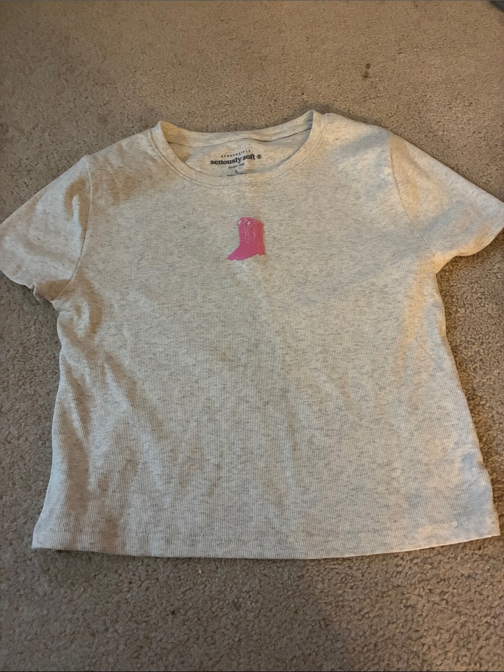 Aeropostale Cream Short Sleeve Tee with Pink Boot Graphic